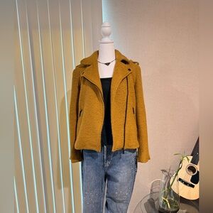 Anthropology Cartonnier Wool Jacket-Mustard Yellow Moto Style